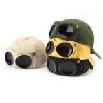 Aviator Baseball Cap with Flip-Up Sunglasses Goggles