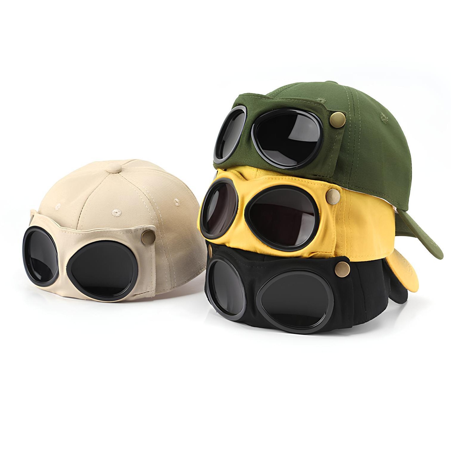 DS677193730824-main Aviator Baseball Cap with Flip-Up Sunglasses Goggles - Image 1